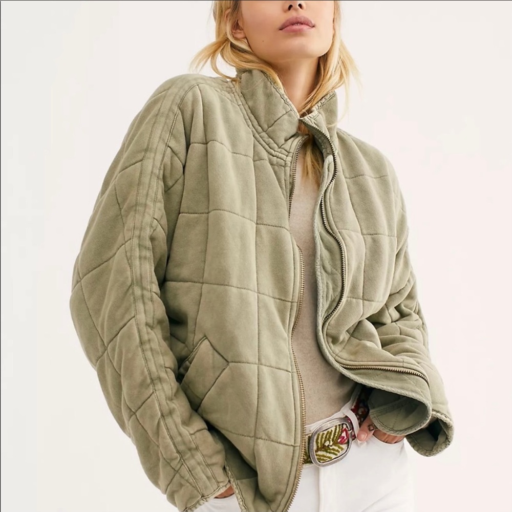 Free People Dolman Quilted Knit Jacket - Pine